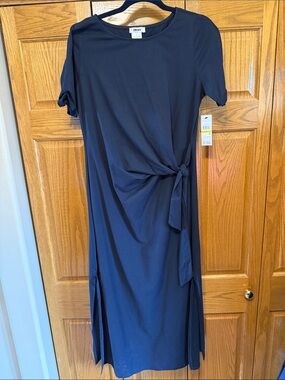 DKNY Navy Tie-Front Short Sleeve Dress
